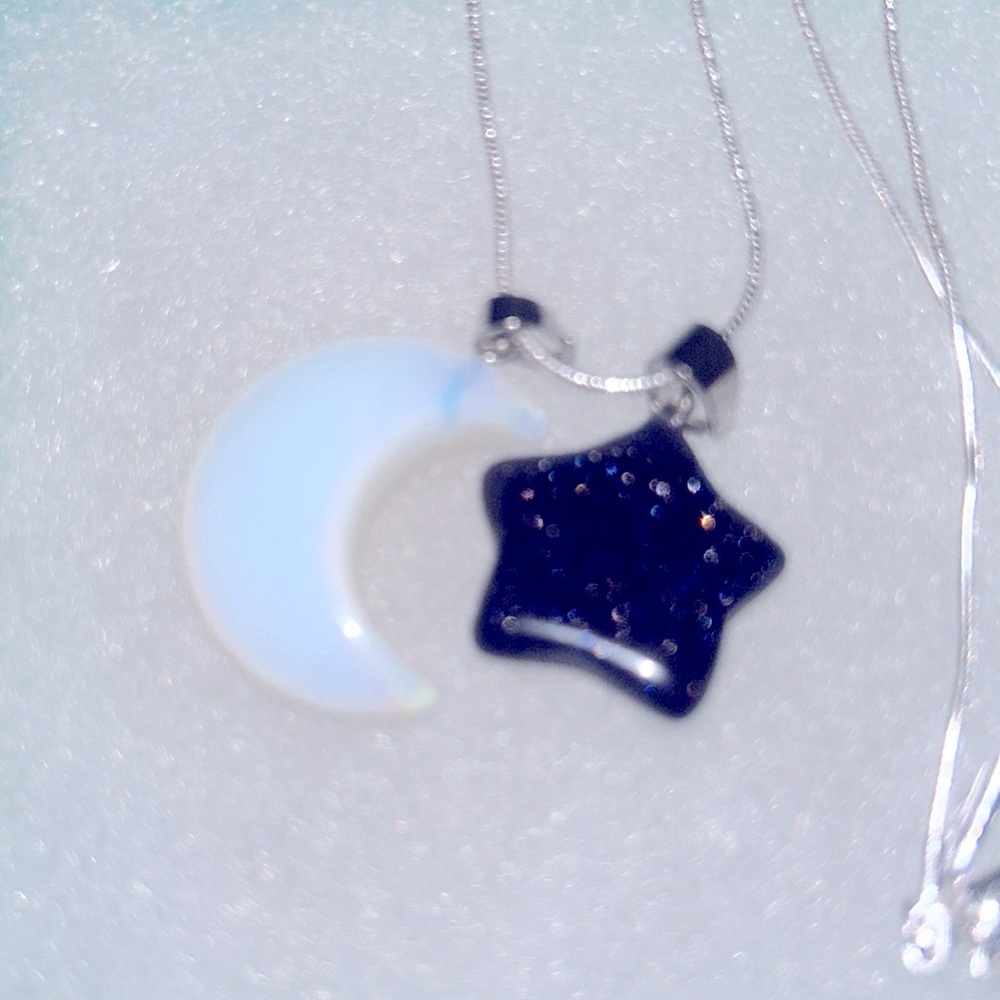 Boho Hippie Natural Blue Goldstone Star & Opal Moon Silver 24” Ne… - Picture 5 of 6
